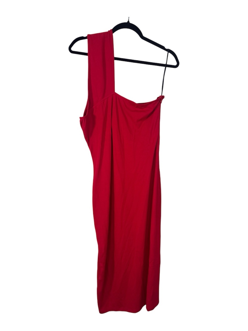 Marcella Red One Shoulder Midi Dress Womens L Classic Manhattan Bodycon Formal